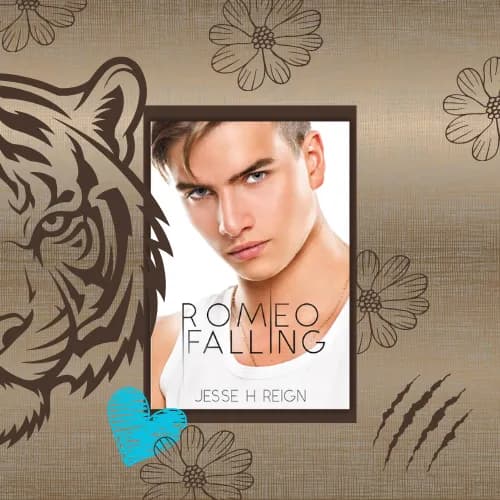 Square image with an overlay of the book cover for "Romeo Falling" by Jesse H Reign.